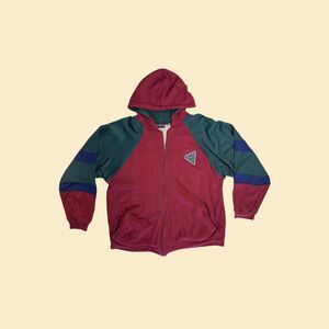 Vintage 90s McGregor hoodie, burgundy/blue/green zip up color block jacket